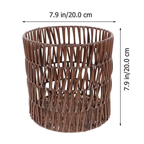 Gatuida Small Woven Basket Trash Can Wastebasket Round Wicker Waste Paper Bin Storage Basket for Bedroom, Bathroom, Office(Brown)