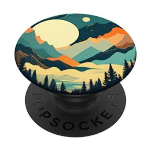 Boho Landscape Chic Mountain Nature Outdoor Pine Tree Art PopSockets Swappable PopGrip