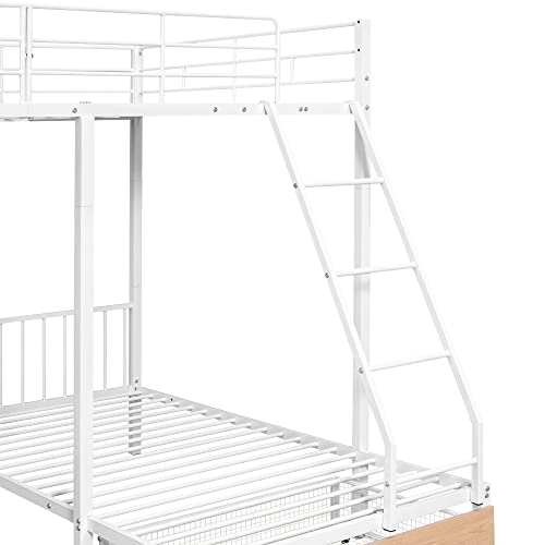 Harper & Bright Designs Metal Triple Bunk Beds with Storage, Full Over Twin & Twin Bunk Beds with Drawers,3 Bed Bunk Bunk for Kids, Girls, Boys,Teens, Adults,Can be Separated into 3 Beds, White