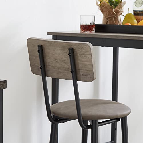 YOFE Bar Table Set for 4, Dining Table with 4 Stools,Wood Tabletop & 4 Leather Upholstered Stools for Dining Room,Kitchen, Dinette, Breakfast Nook (4 PU Stools with Backrest Gray)