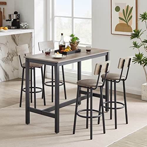 YOFE Bar Table Set for 4, Dining Table with 4 Stools,Wood Tabletop & 4 Leather Upholstered Stools for Dining Room,Kitchen, Dinette, Breakfast Nook (4 PU Stools with Backrest Gray)