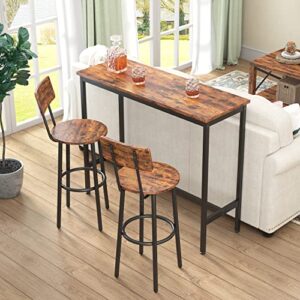 yofe bar table set for 2, dining table with 2 stools with backrest,pub dining height table set for dining room,kitchen, dinette, breakfast nook (2 stools with backrest brown)