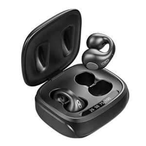 ear clips ear buds bone conduction earbuds for small ear canals, open ear earbuds bluetooth with earhooks sport clip on headphones up to 24 hours playtime waterproof outer headphones black