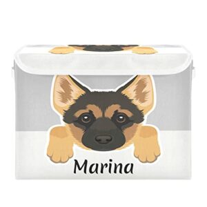 domiking german shepherd puppy dog custom large storage bin with lid collapsible personalized shelf baskets box with handles storage cube for shelves cabinet nursery drawer