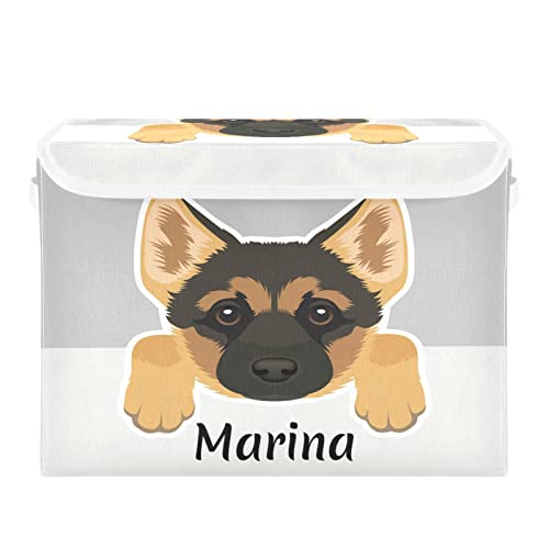 DOMIKING German Shepherd Puppy Dog Custom Large Storage Bin with Lid Collapsible Personalized Shelf Baskets Box with Handles Storage Cube for Shelves Cabinet Nursery Drawer