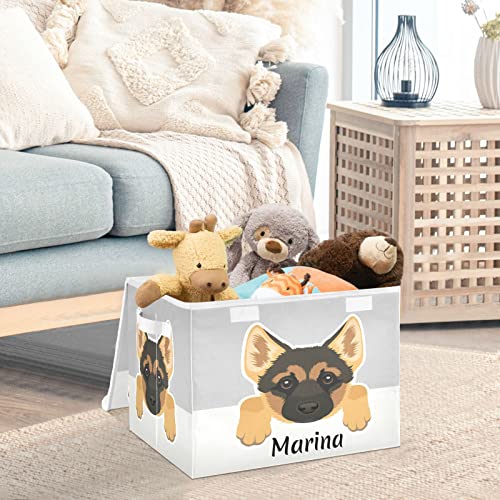 DOMIKING German Shepherd Puppy Dog Custom Large Storage Bin with Lid Collapsible Personalized Shelf Baskets Box with Handles Storage Cube for Shelves Cabinet Nursery Drawer