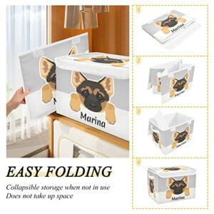 DOMIKING German Shepherd Puppy Dog Custom Large Storage Bin with Lid Collapsible Personalized Shelf Baskets Box with Handles Storage Cube for Shelves Cabinet Nursery Drawer