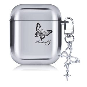 cute airpods case with beautiful butterfly pendant, soft silicone protective electroplating cover compatible with 2nd and 1st generation case