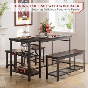 EnHomee Dining Table Set for 4, Kitchen Table and Chairs Set 4 Piece Dining Room Table Set with Wine Rack and Storage Shelf, Space-Saving Dinette Set for Small Space,Breakfast Nook, Espresso Brown