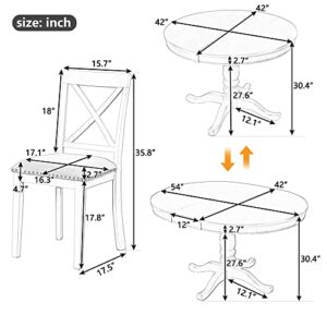 SZUBEE 4 5-Piece Extendable Round Set Solid Dining Table and X Back Wood Chairs for Kitchen Dinette, Antique White