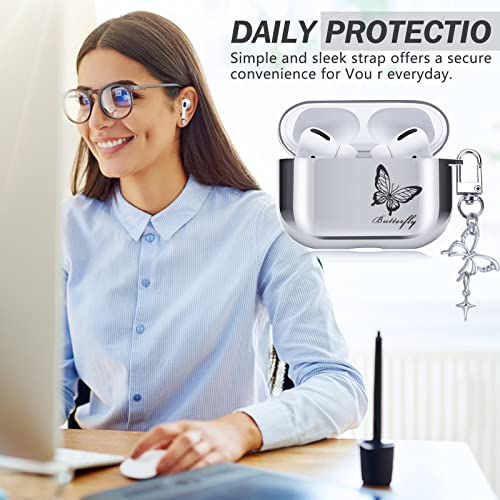 Cute AirPod Pro 2 Case with Beautiful Butterfly Pendant, Soft Silicone Protective Electroplating Cover Compatible with AirPods Pro 2 Generation 2022 Case