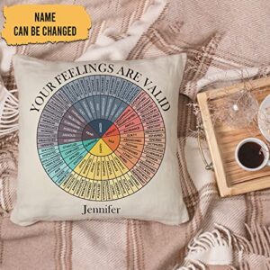 Hyturtle Personalized Wheel of Emotions Throw Pillow (Insert Included) Gifts for Social Worker School Counselor Psychologist - Feeling Wheel Custom Name Sofa Couch Cushion Home Decor Pillow