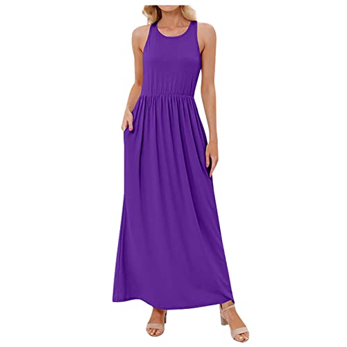 Body Con Dress Women Long Sleeve, Winter Formal Dresses Tank Top Dress for Dresses 2023 Party Women's Casual Dress Loose Solid Color Sleeveless Vest Dress Out Summer Dresses (M, Purple)