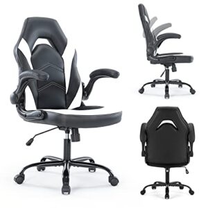 gaming chair - computer chair ergonomic office chair pu leather desk chair executive adjustable swivel task chair with flip-up armrest