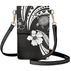 zocania polynesia style cell phone crossbody bag for women hawaiian style phone carriers sea turtle phone case with strap flower print leather best gift idea cute crossbody phone purse phone bag