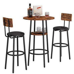 lostcat 3-piece bar table chairs set,bar table and chairs set with pu upholstered and backrest for kitchen small dining, living room,rustic brown