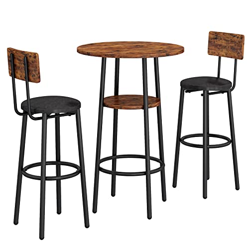 Lostcat 3-Piece Bar Table Chairs Set,Bar Table and Chairs Set with PU Upholstered and Backrest for Kitchen Small Dining, Living Room,Rustic Brown