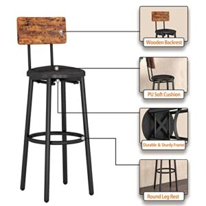 Lostcat 3-Piece Bar Table Chairs Set,Bar Table and Chairs Set with PU Upholstered and Backrest for Kitchen Small Dining, Living Room,Rustic Brown