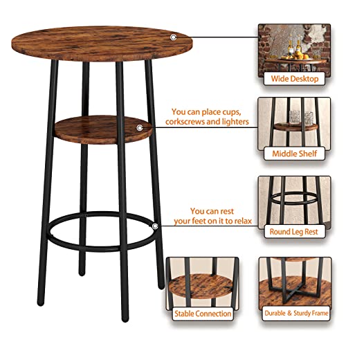 Lostcat 3-Piece Bar Table Chairs Set,Bar Table and Chairs Set with PU Upholstered and Backrest for Kitchen Small Dining, Living Room,Rustic Brown