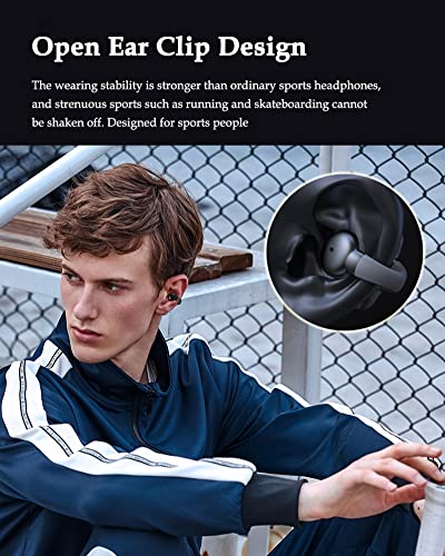 Wireless Ear Clip Bone Conduction Headphones Bluetooth Wireless Clip On Open Ear Earbuds with Earhook Earclip Bone Conduction Earbuds Head Set Waterproof Bone Conducting Ear Buds Induction Headphones