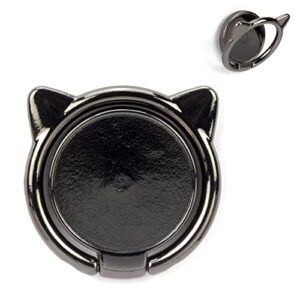 [2 pack] cat ears glossy finishcell phone ring holder stand, 360 degree rotation finger ring kickstand with polished metal phone grip for magnetic car mount, smartphone accessories（black）