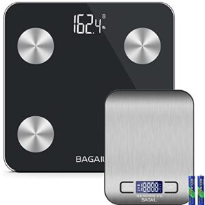 bagail basics kitchen scale +smart scale for body weight, digital bathroom scale for bmi weighing body fat, body composition monitor health analyzer with smartphone app, 400lbs/180kg