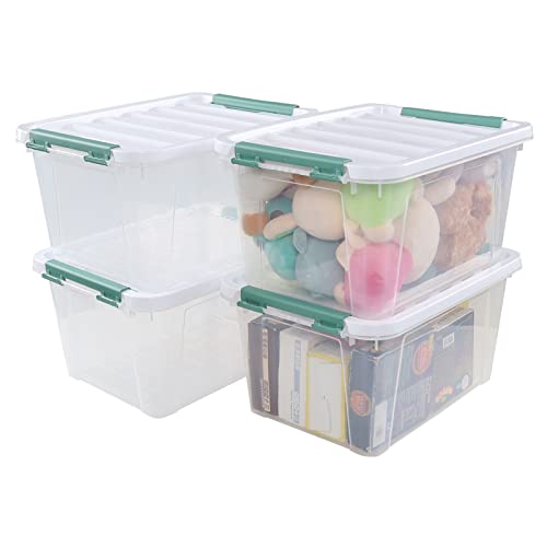 Parlynies 4-Pack 20 Quart Large Stackable Boxes, Plastic Storage Latch Bin, Clear