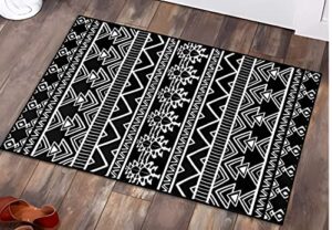 boho black area rug - moroccan 24'x16' small kitchen rug, non slip non shedding low pile stain resistance front door mat indoor floor accent bath carpet for home foyer laundry bedroom
