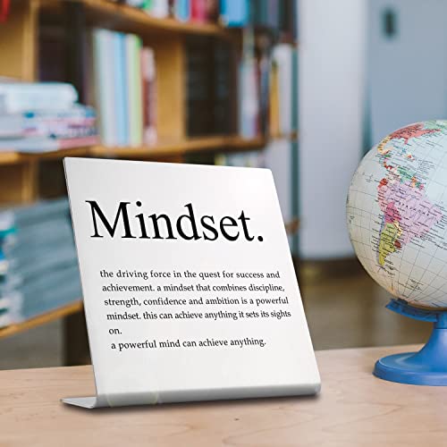 Mindset Definition Desk Sign for Home Office, Inspirational Gifts for Coworker, Women Office, Friends,Student, Men, Teens, Uplifting Self-Improvement Positive Quotes Decor (Mindset D)