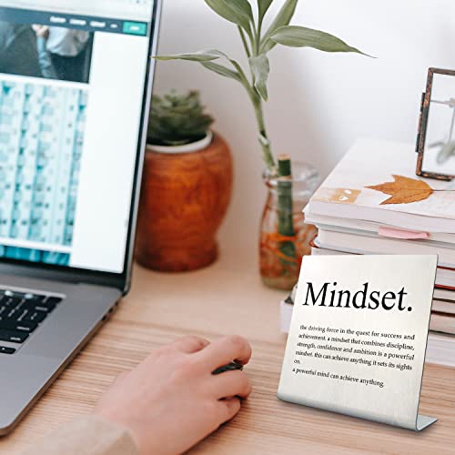 Mindset Definition Desk Sign for Home Office, Inspirational Gifts for Coworker, Women Office, Friends,Student, Men, Teens, Uplifting Self-Improvement Positive Quotes Decor (Mindset D)