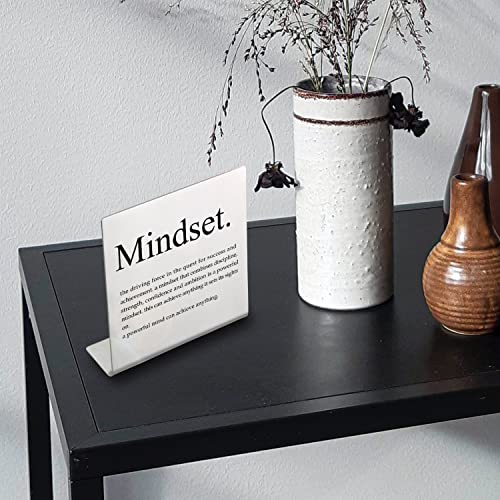 Mindset Definition Desk Sign for Home Office, Inspirational Gifts for Coworker, Women Office, Friends,Student, Men, Teens, Uplifting Self-Improvement Positive Quotes Decor (Mindset D)