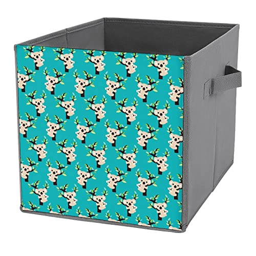 Koala Bear Eucalyptus Tree Canvas Collapsible Storage Bins Cube Organizer Baskets with Handles for Home Office Car