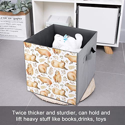 Funny Capybaras Animals Canvas Collapsible Storage Bins Cube Organizer Baskets with Handles for Home Office Car