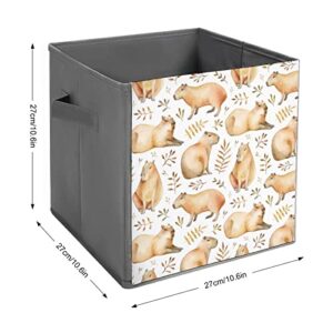 Funny Capybaras Animals Canvas Collapsible Storage Bins Cube Organizer Baskets with Handles for Home Office Car