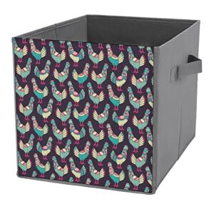 chickens canvas collapsible storage bins cube organizer baskets with handles for home office car