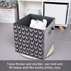 Chickens Canvas Collapsible Storage Bins Cube Organizer Baskets with Handles for Home Office Car