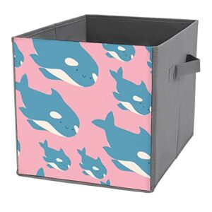 cartoon orca whale canvas collapsible storage bins cube organizer baskets with handles for home office car