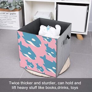 Cartoon Orca Whale Canvas Collapsible Storage Bins Cube Organizer Baskets with Handles for Home Office Car
