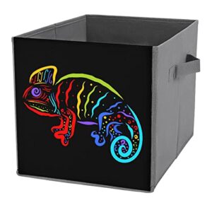 Glow Colored Chameleon Canvas Collapsible Storage Bins Cube Organizer Baskets with Handles for Home Office Car