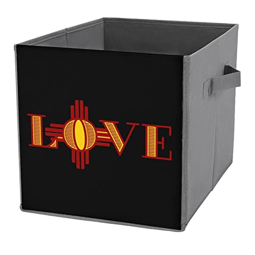 New Mexico Flag Love Canvas Collapsible Storage Bins Cube Organizer Baskets with Handles for Home Office Car