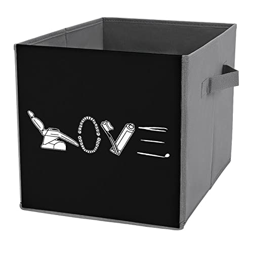 Love Dental Canvas Collapsible Storage Bins Cube Organizer Baskets with Handles for Home Office Car