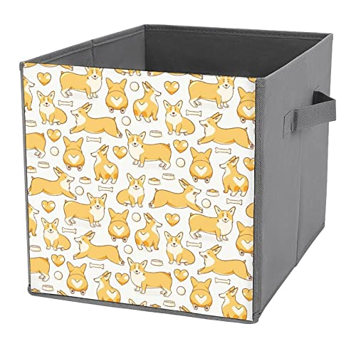 Welsh Corgi Dogs Canvas Collapsible Storage Bins Cube Organizer Baskets with Handles for Home Office Car