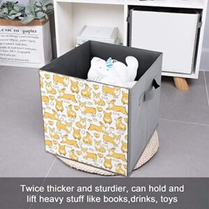 Welsh Corgi Dogs Canvas Collapsible Storage Bins Cube Organizer Baskets with Handles for Home Office Car