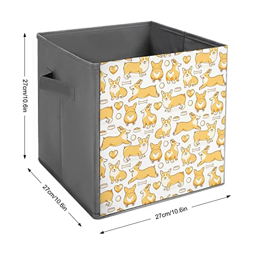 Welsh Corgi Dogs Canvas Collapsible Storage Bins Cube Organizer Baskets with Handles for Home Office Car