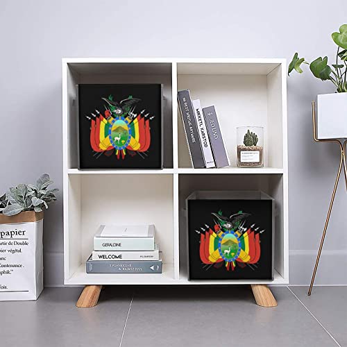 Coat of Arms of Bolivia Canvas Collapsible Storage Bins Cube Organizer Baskets with Handles for Home Office Car