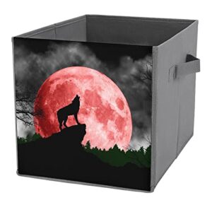 blood red moon wolf canvas collapsible storage bins cube organizer baskets with handles for home office car