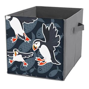 flying atlantic puffin canvas collapsible storage bins cube organizer baskets with handles for home office car