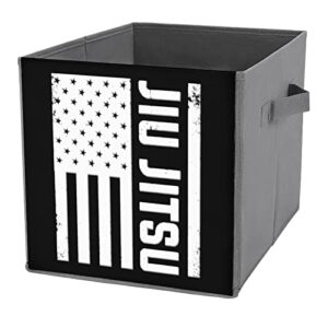 Jiu Jitsu American Flag Canvas Collapsible Storage Bins Cube Organizer Baskets with Handles for Home Office Car