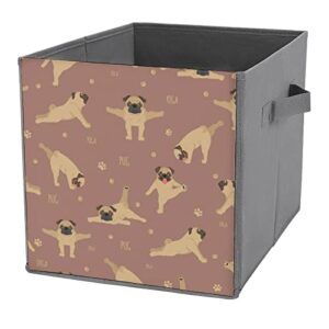 yoga dogs and exercises pug canvas collapsible storage bins cube organizer baskets with handles for home office car