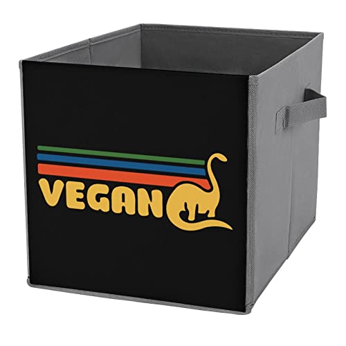 Jurassic Vegan Dinosaur Giraffe Canvas Collapsible Storage Bins Cube Organizer Baskets with Handles for Home Office Car